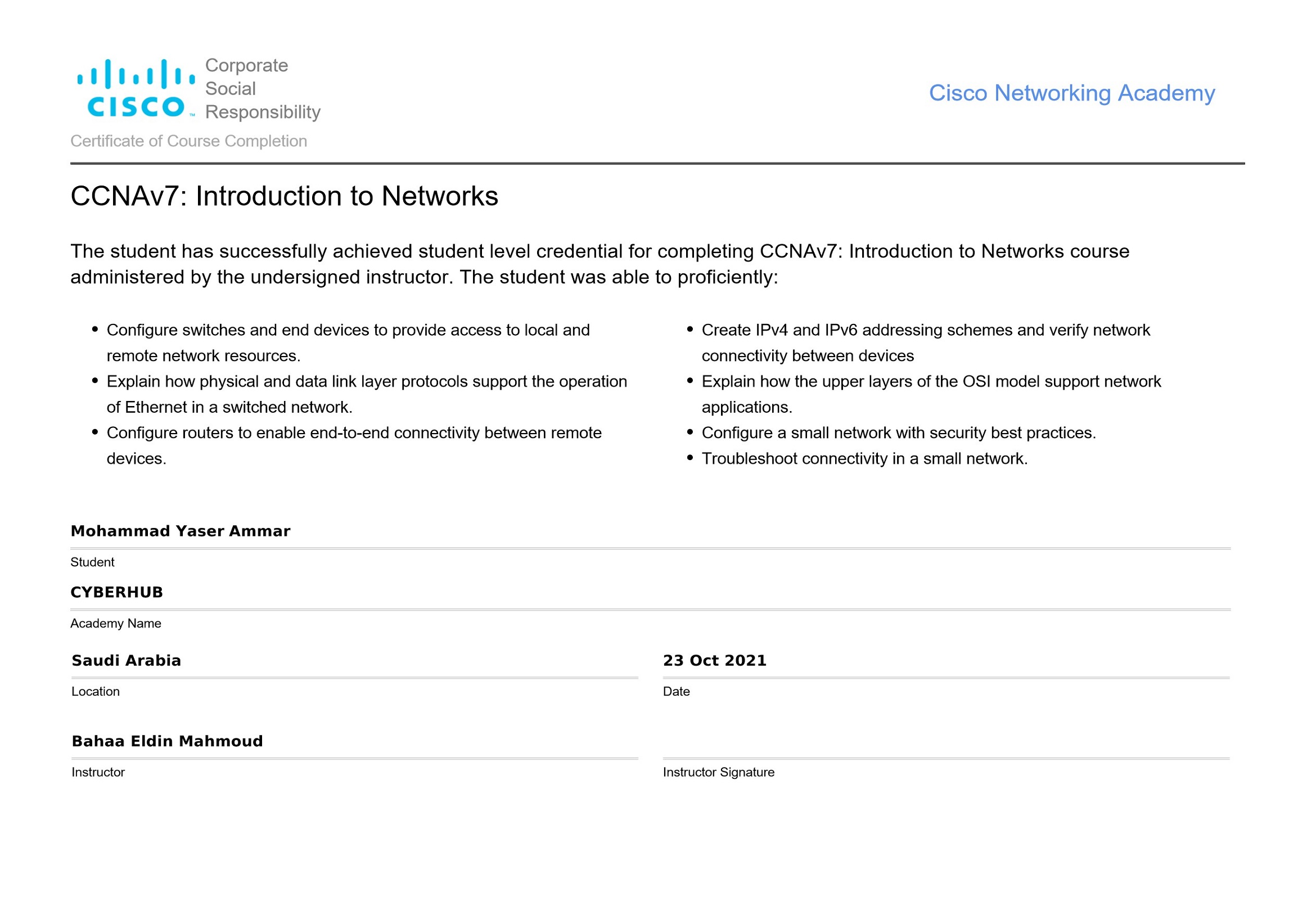 CCNA course: Intro to Networks